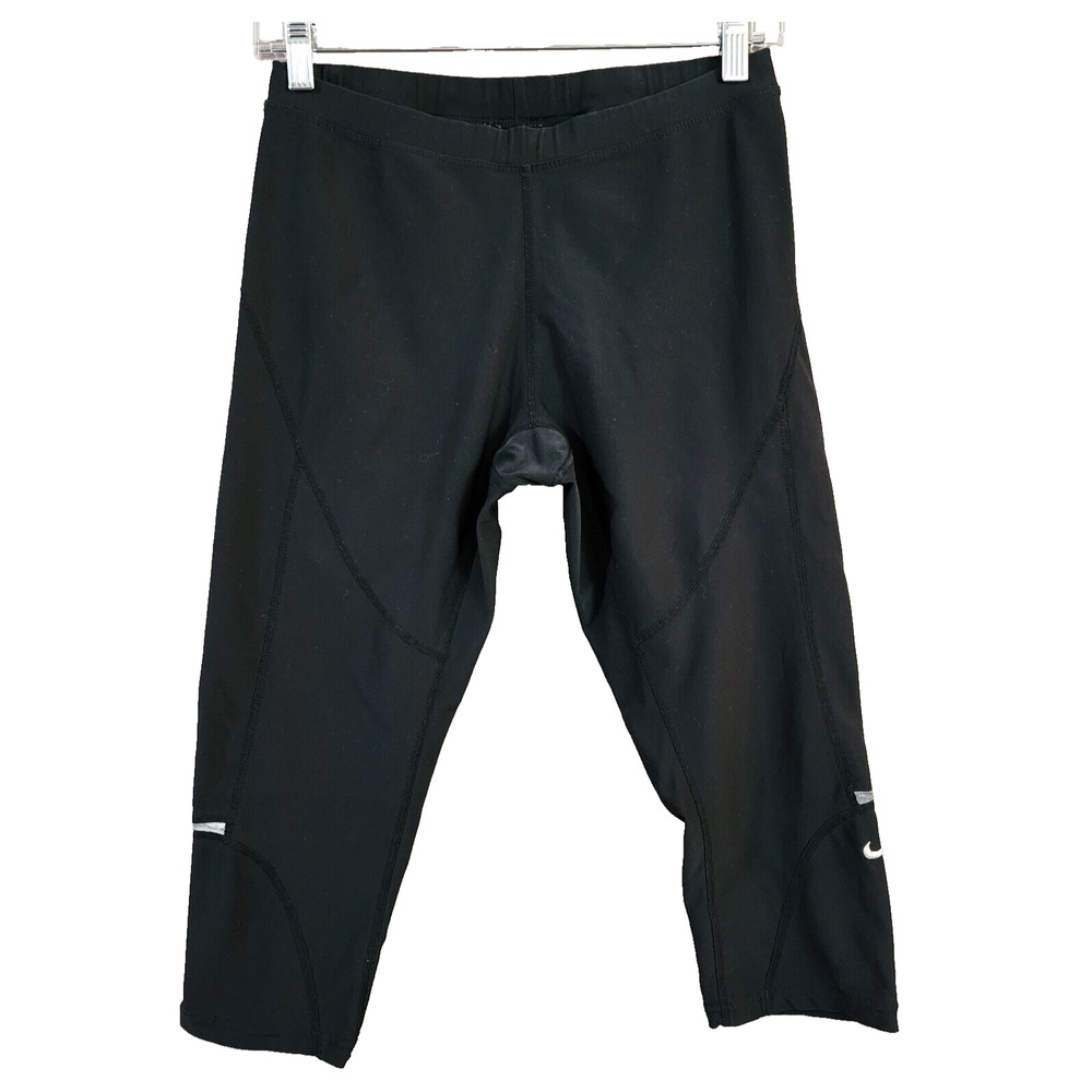 Nike Fit Dry Womens Capri Running Pants Leggings Size S Black Back Pocket